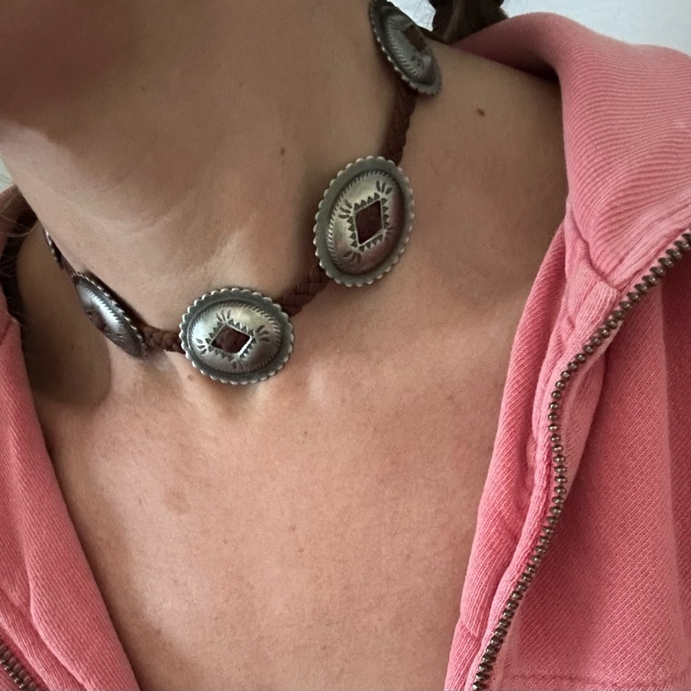 Western Silver and Leather Choker Necklace